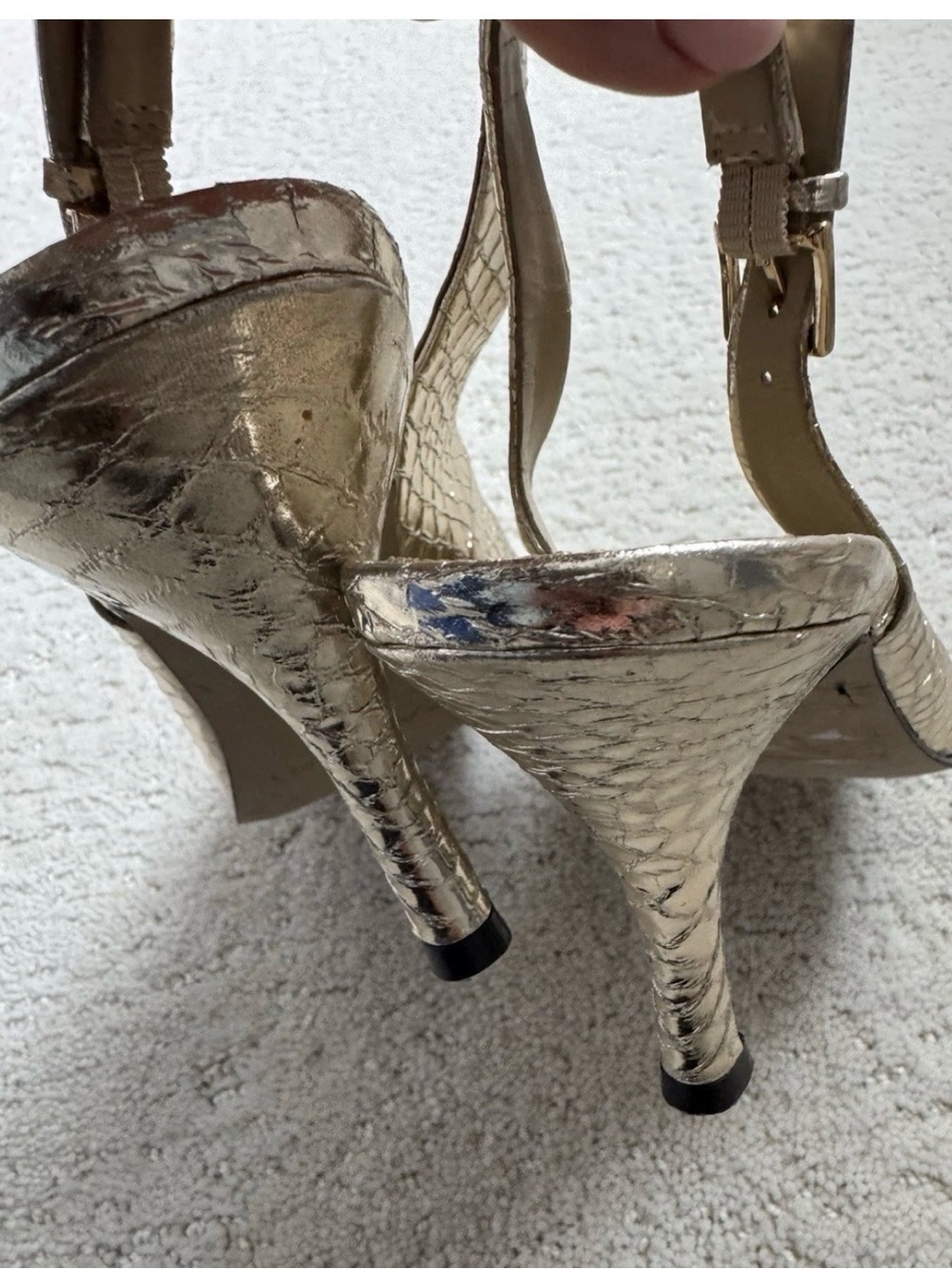 Tahari Gold Snakeskin Open Toe Slingback Stiletto Heels Womens 8 - Picture 6 of 7